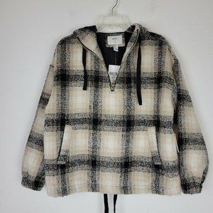 Forever 21 Women's Ivory Black Pullover Hoodie Jacket Over Sized Size Small